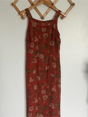 Vtg Eddie Bauer Floral Rust Maxi Slip Dress with Square Neck